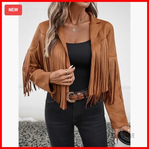 Faux Suede Cropped Jacket with Fringe Tassels and Lining - Picture 6 of 7